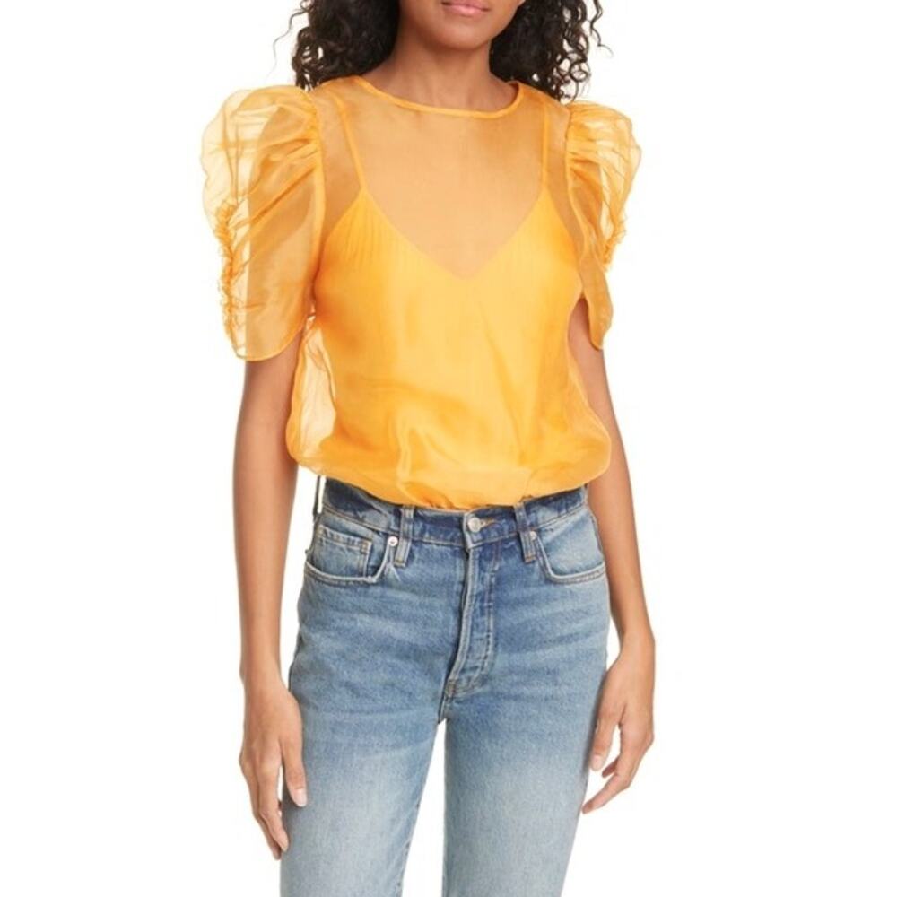 CAMI NYC Louisa Orange Tangerine Organza Size Small Sheer Blouse Bodysuite
